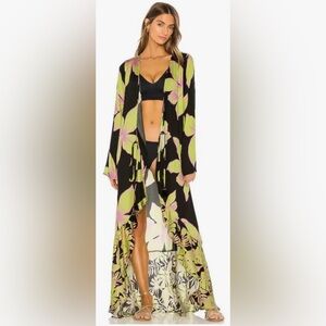 Maaji Black Maxi Dress with Lime Green and Pink Accents